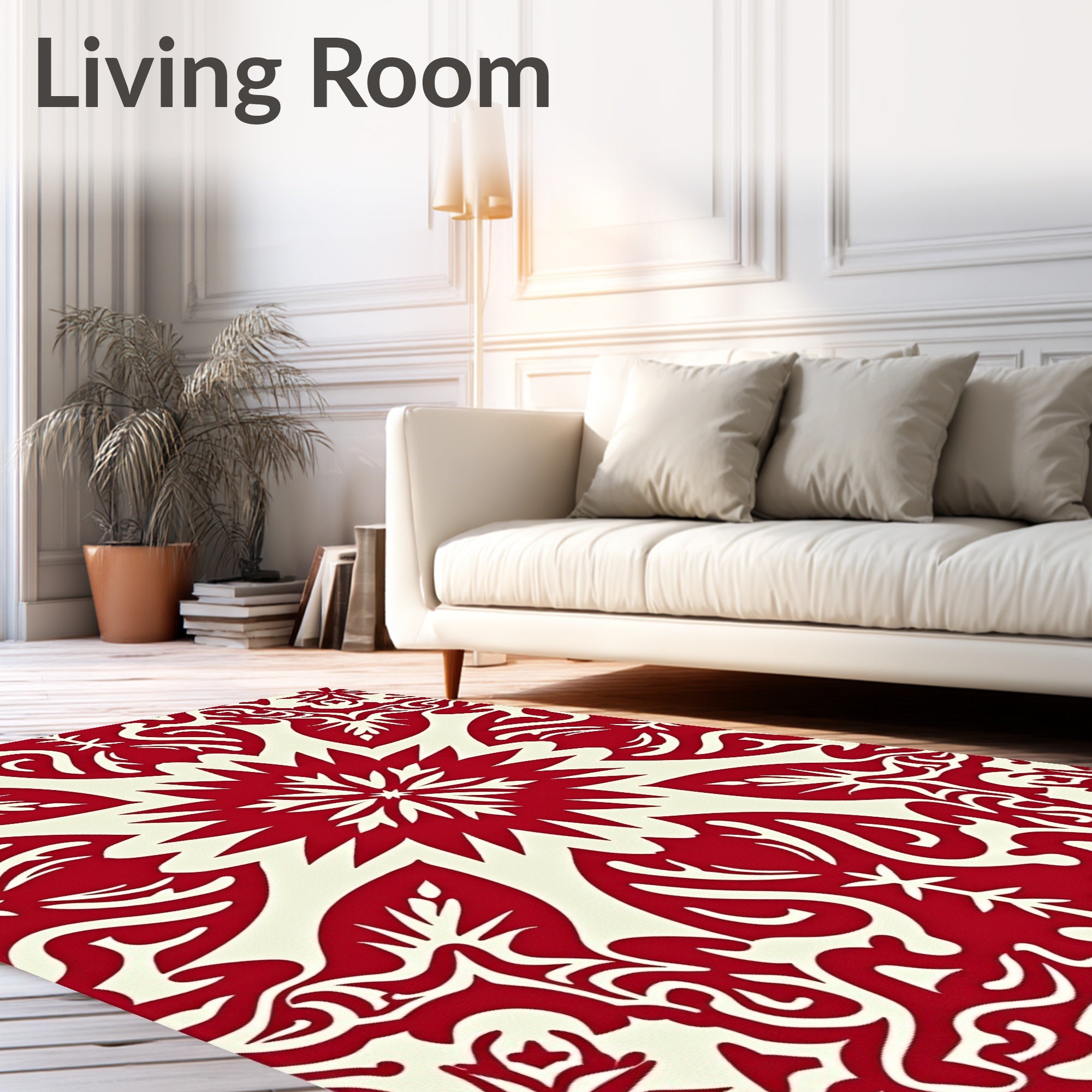 Bold Red Fiery Floral Radial Rug