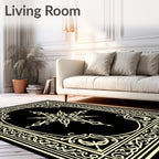 Elegant Ivory Black Floral Medallion Rug