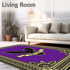 Ornate Black Eagle Purple Gold Border Rug