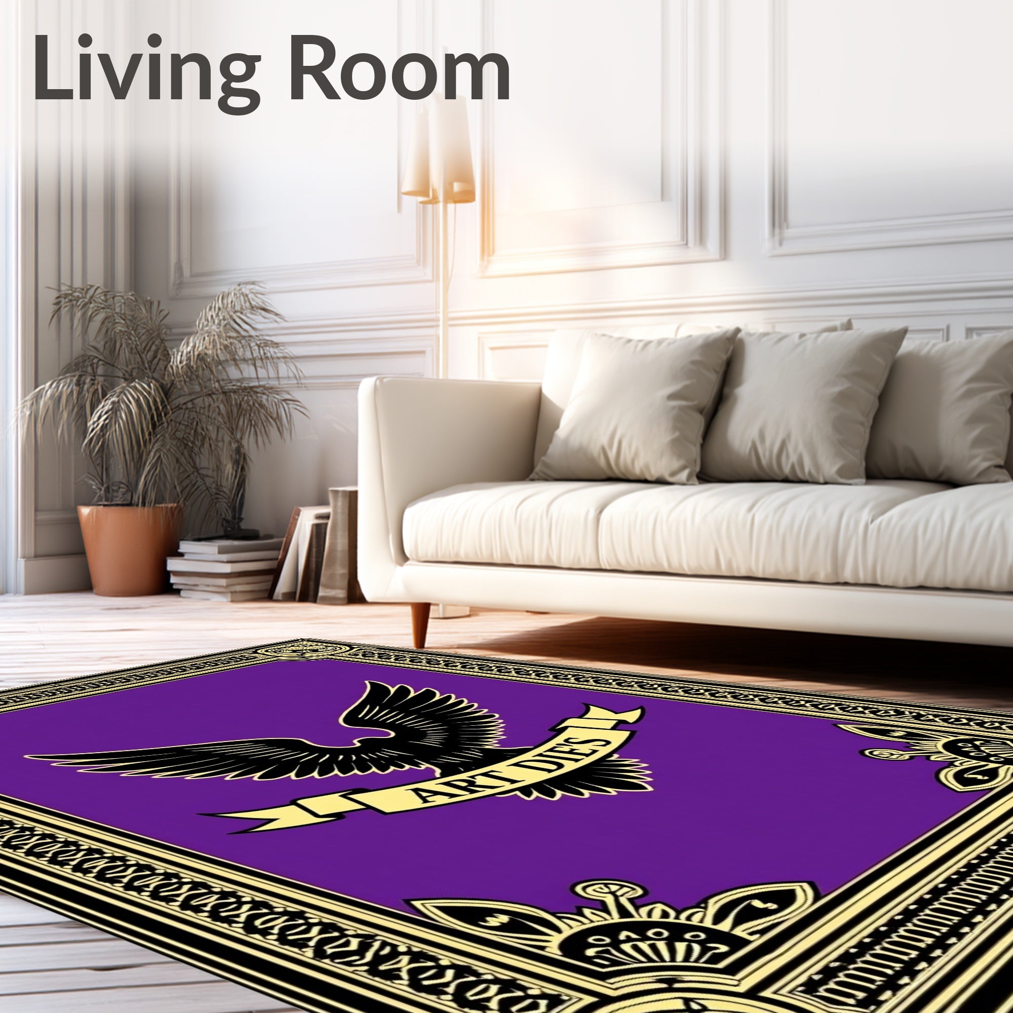 Ornate Black Eagle Purple Gold Border Rug