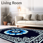 Navy Blue Bloom Medallion Border Rug
