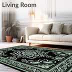 Black Mint Floral Medallion Frame Rug