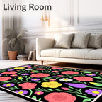 Whimsical Pink Rose Garden Illustration Rug