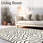 Cream Black Wavy Line Topography Rug