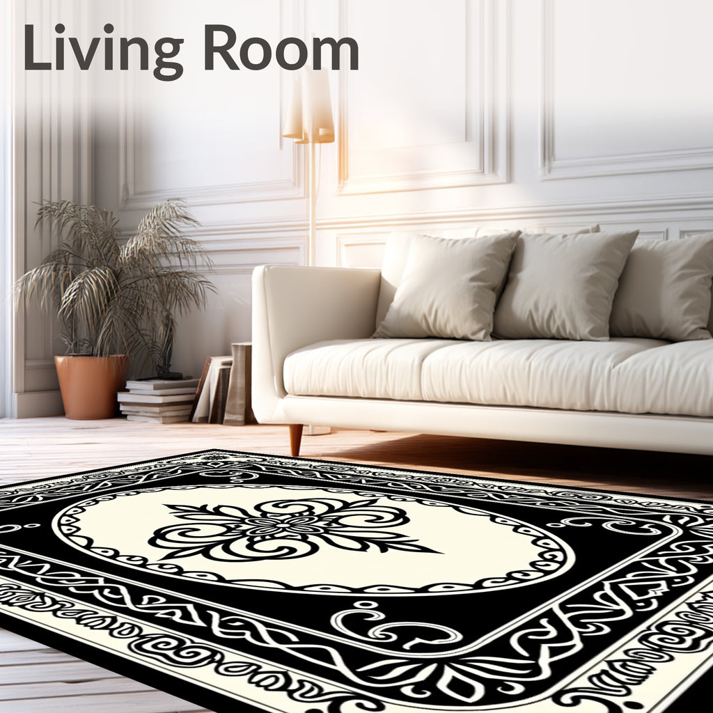 Black Cream Ornamental Medallion Rug