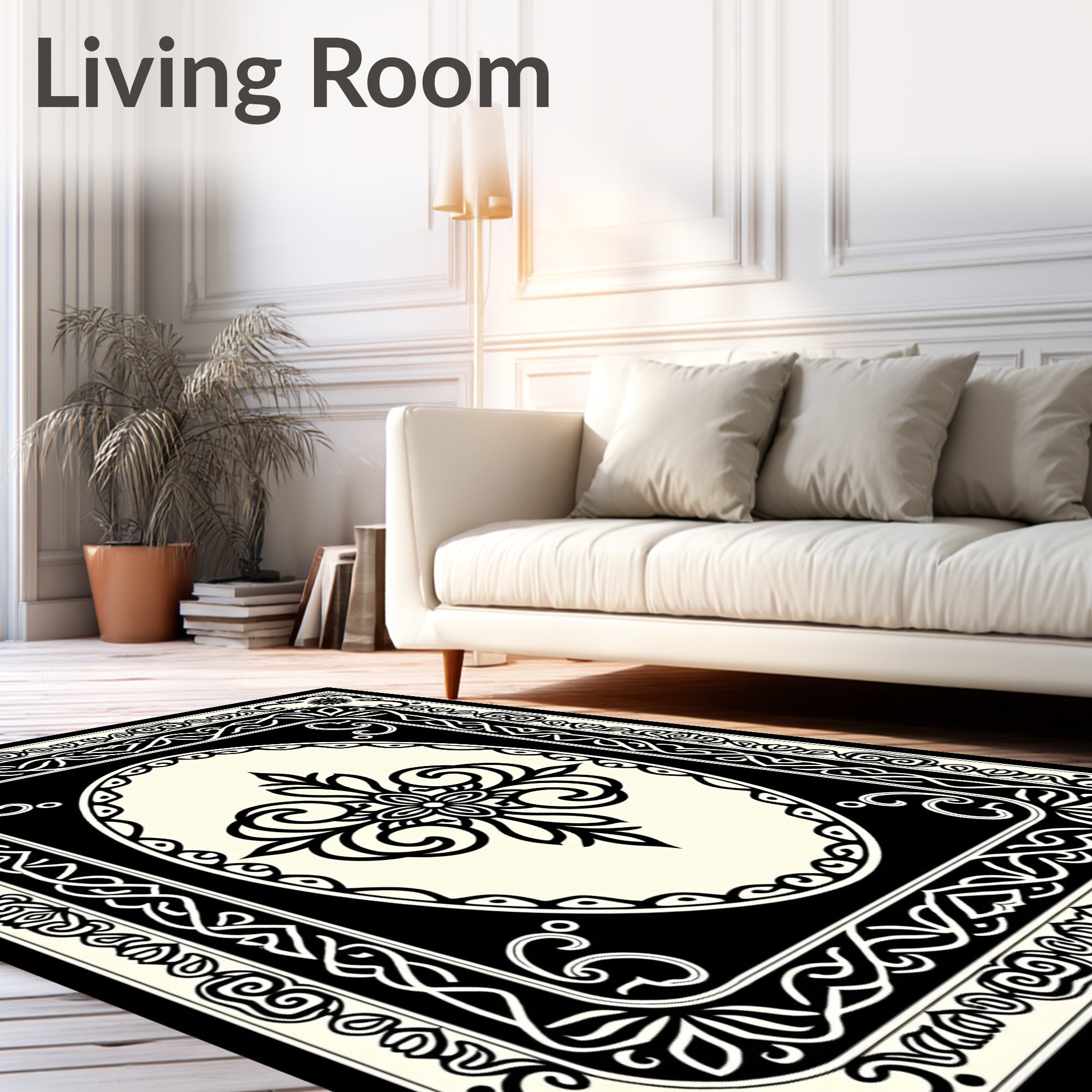 Black Cream Ornamental Medallion Rug