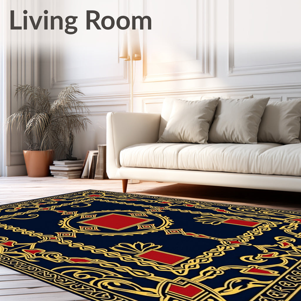 Regal Blue Gold Red Ornamented Rug