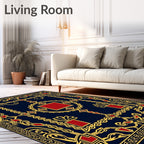 Regal Blue Gold Red Ornamented Rug