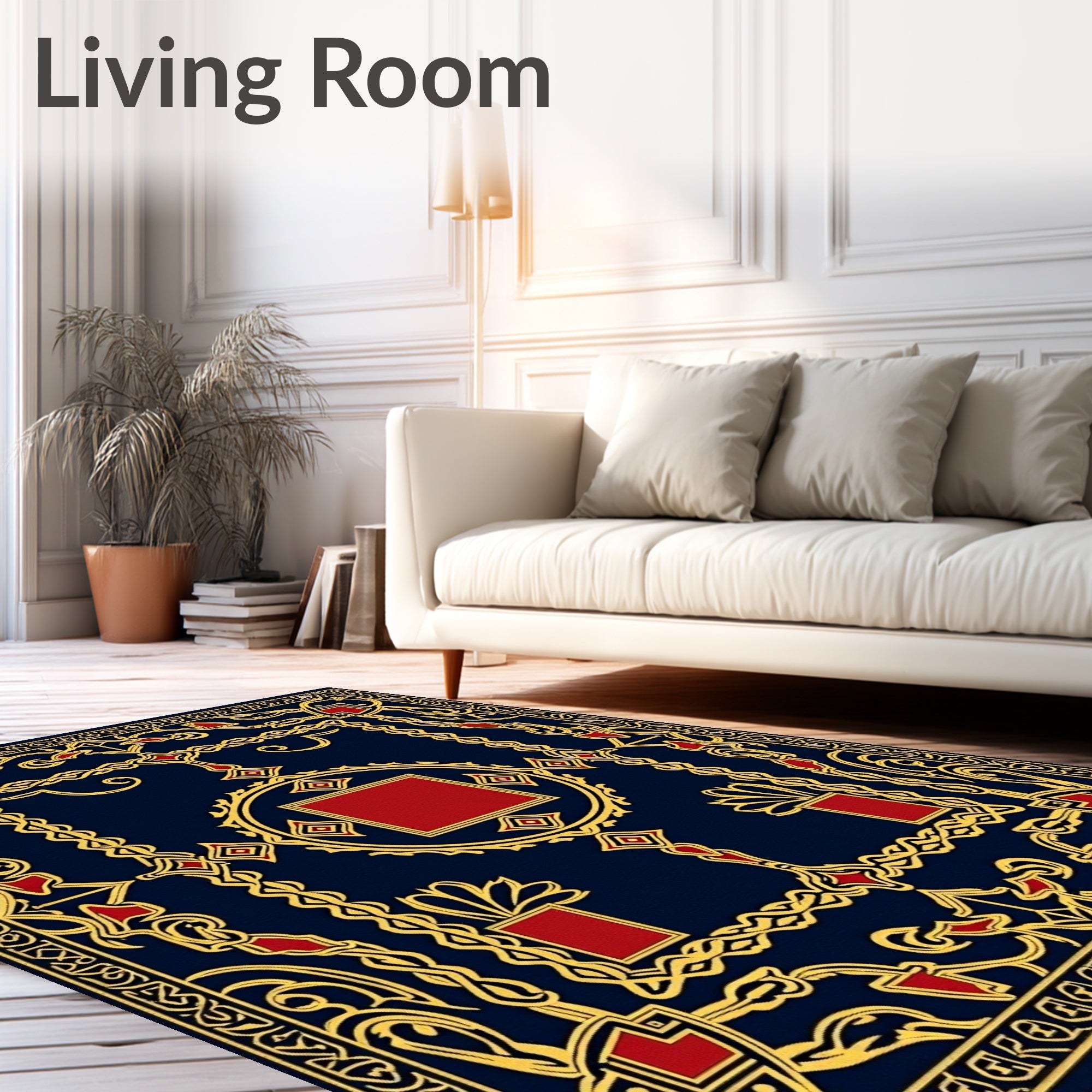 Regal Blue Gold Red Ornamented Rug