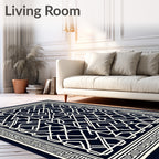 Navy White Interlocking Geometric Statement Rug