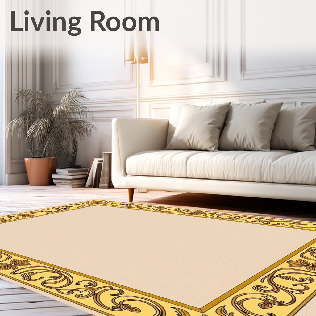 Yellow Leaf Swirl Border Rug