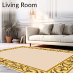 Yellow Leaf Swirl Border Rug