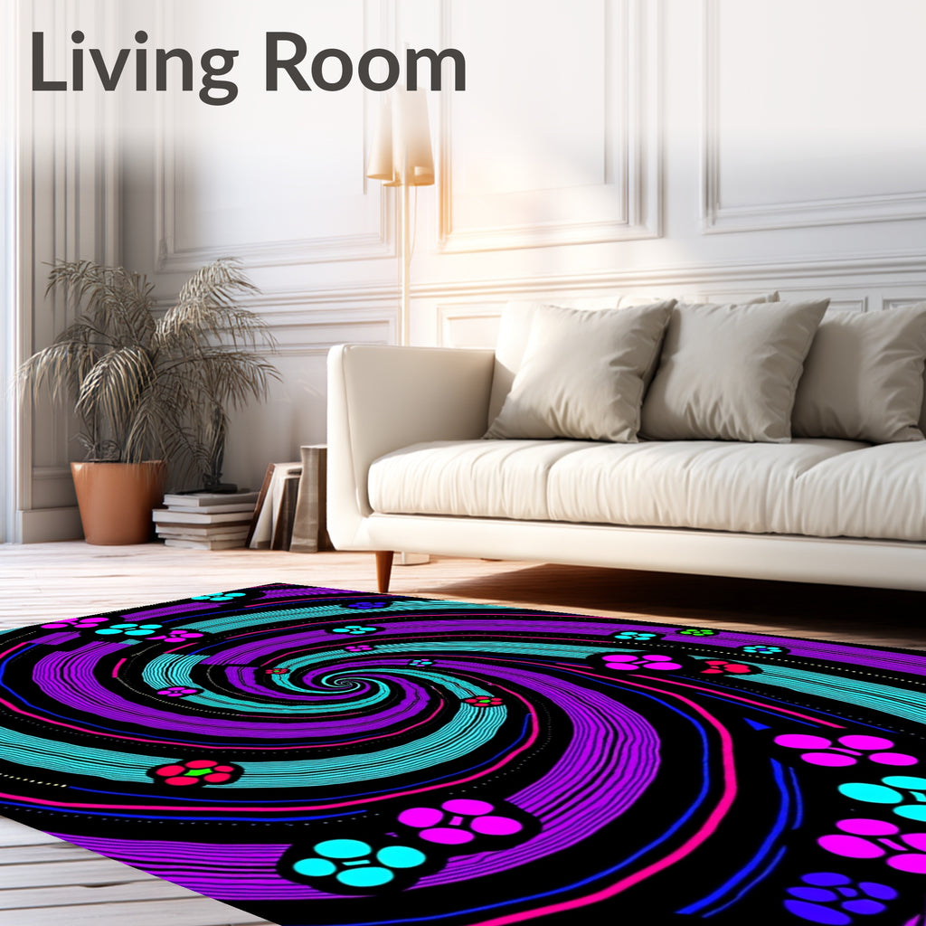 Vibrant Purple Swirl Floral Ripple Rug