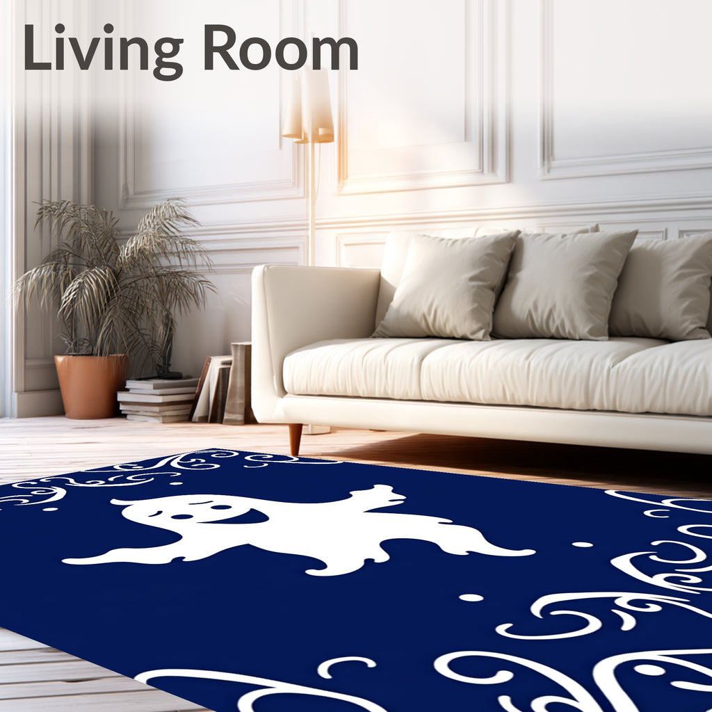 Spooky White Ghost Blue Swirl Frame Rug