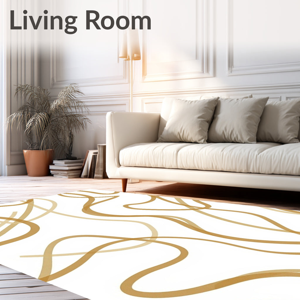 Golden Abstract Flowing Lines Rug