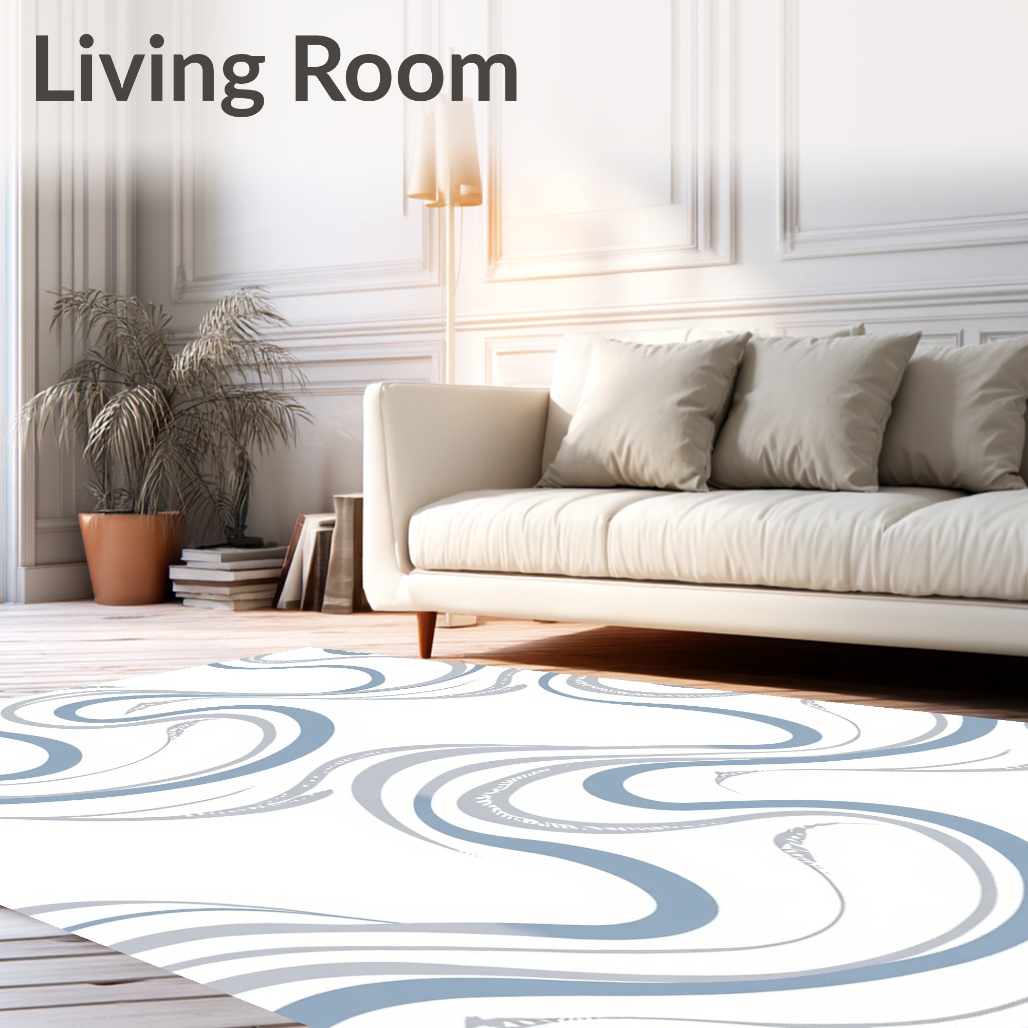 Blue Gray Swirling Curve Abstract Rug