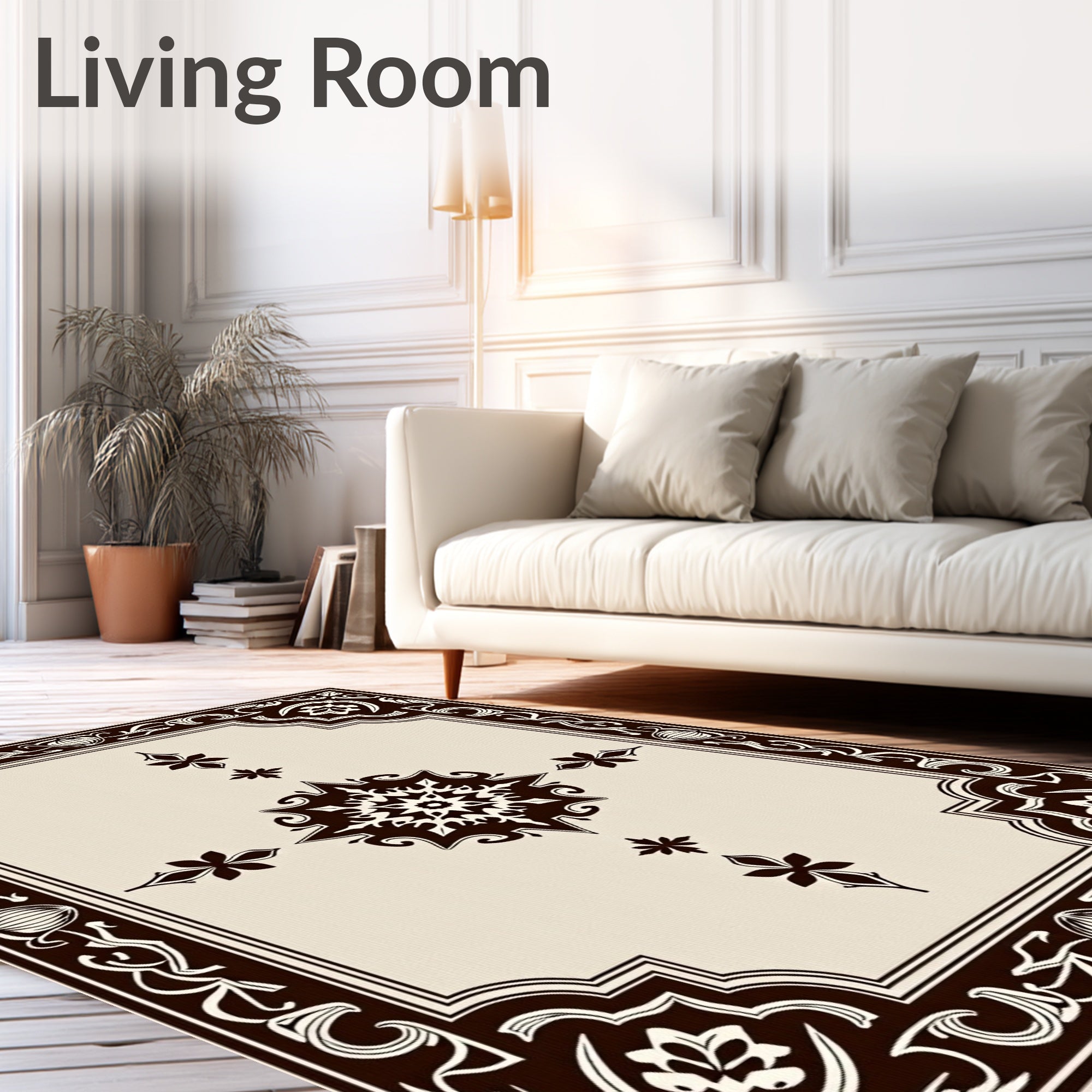 Rich Brown Floral Medallion Border Rug
