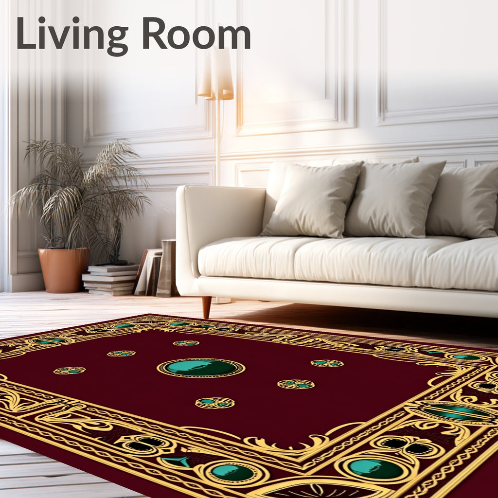 Ornate Teal and Gold Jewel Medallion Rug
