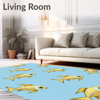 Golden Fish School Blue Aqua Rug