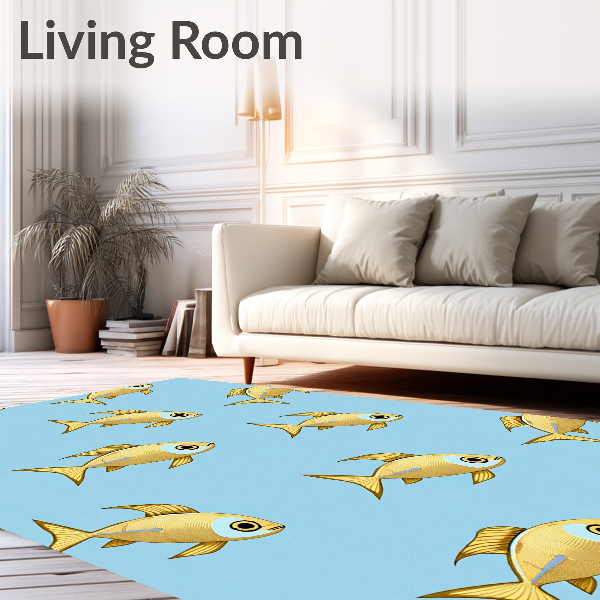 Golden Fish School Blue Aqua Rug
