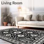 Black White Floral Geometric Op Art Rug