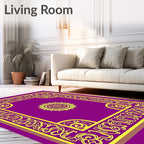 Vibrant Yellow Floral Medallion Purple Border Rug
