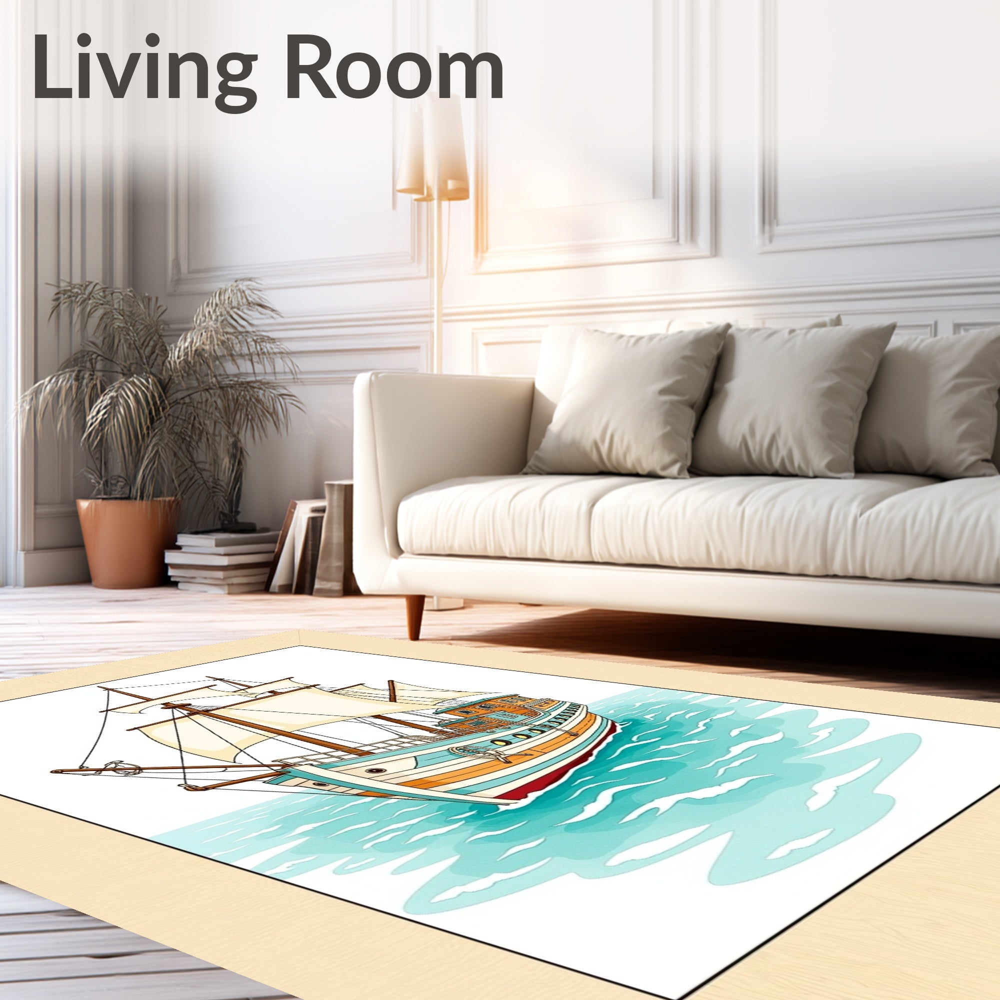 Colorful Sailboat on Turquoise Water Rug