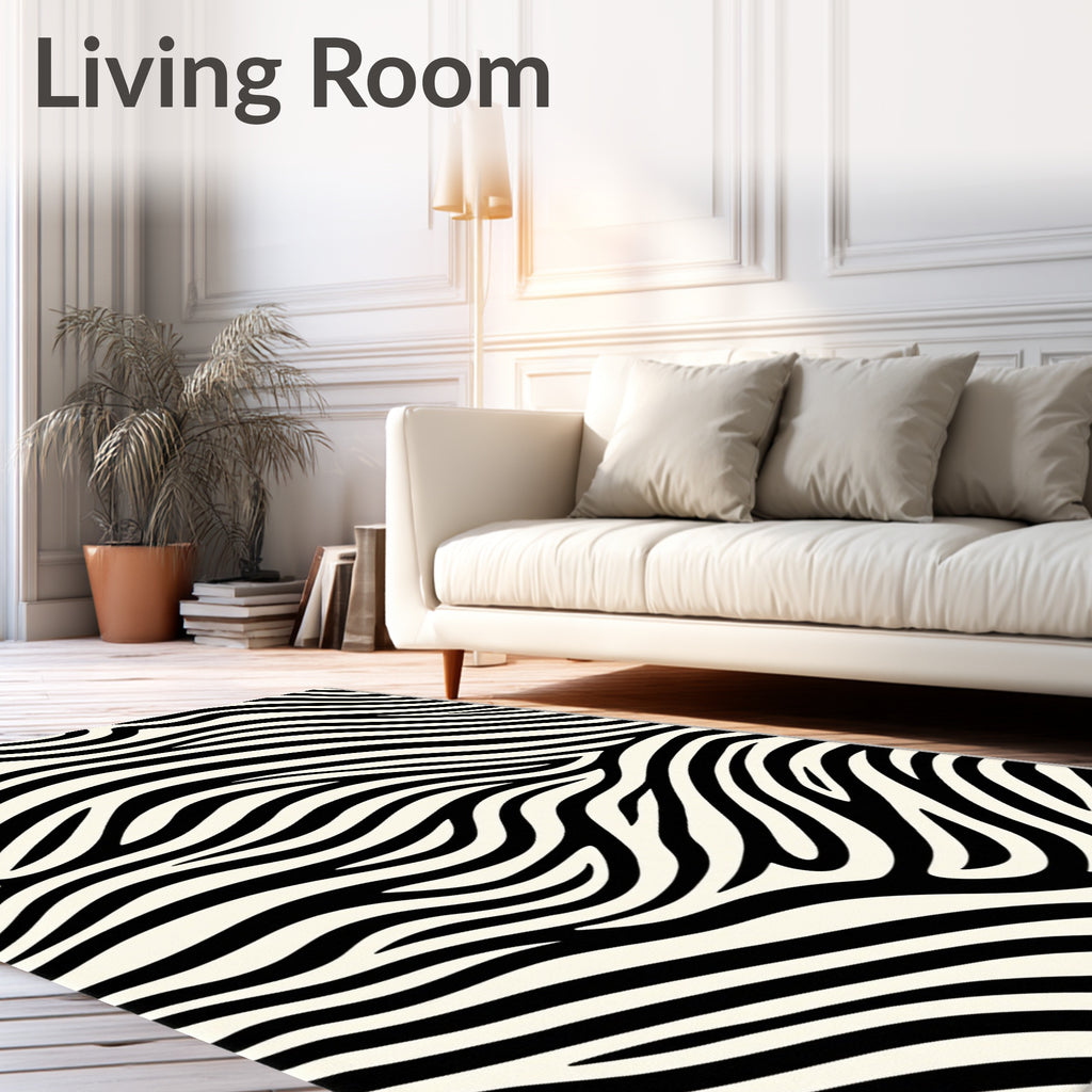 Bold Black White Animal Stripe Rug