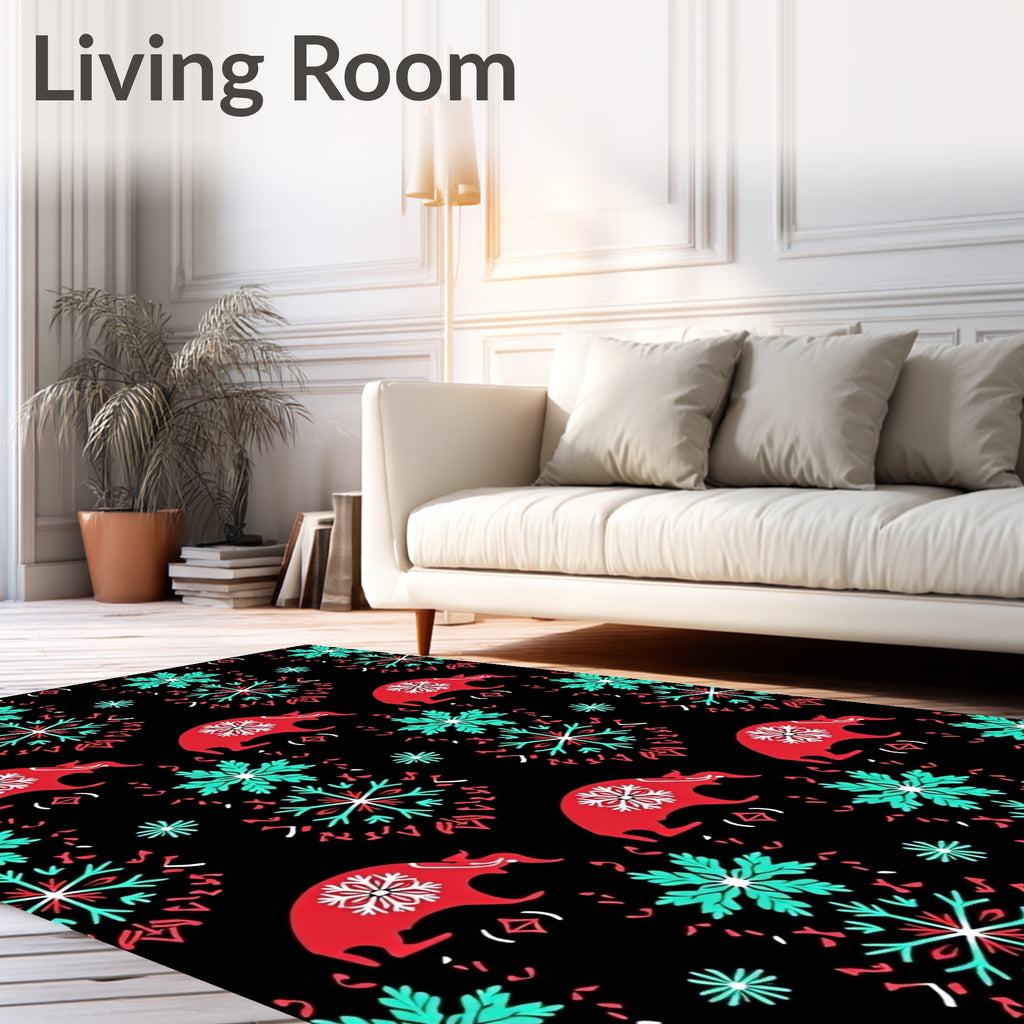 Crimson Bull Snowflake Folk Art Rug