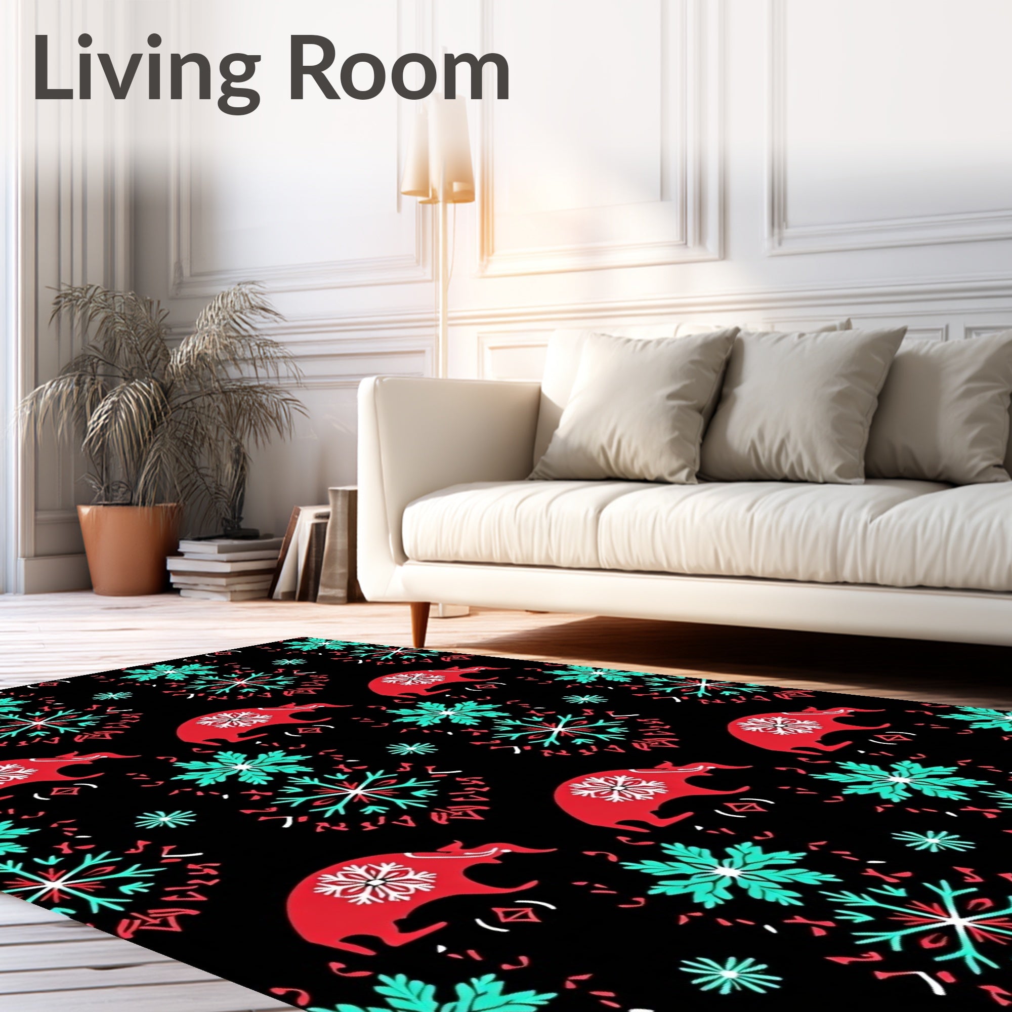 Crimson Bull Snowflake Folk Art Rug
