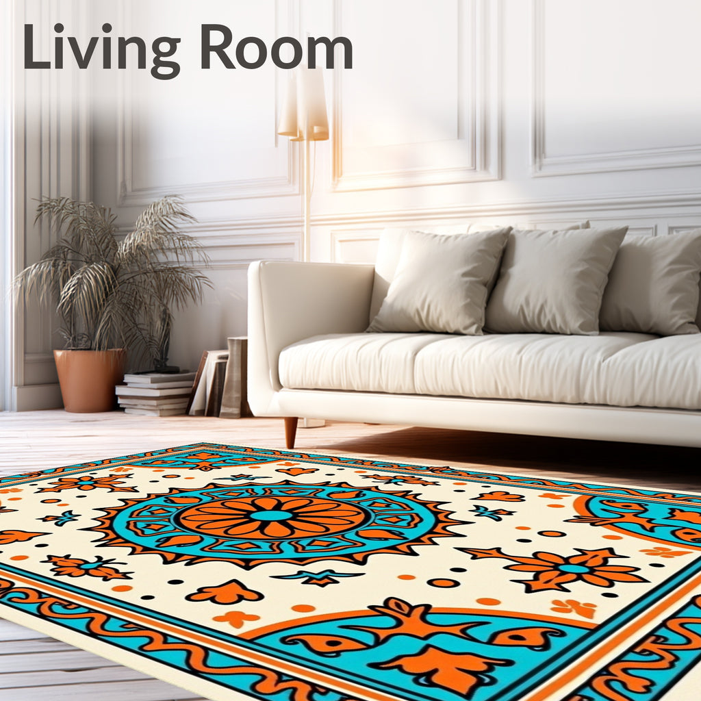 Orange Teal Sunburst Medallion Rug