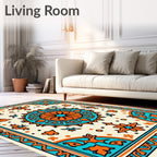 Orange Teal Sunburst Medallion Rug