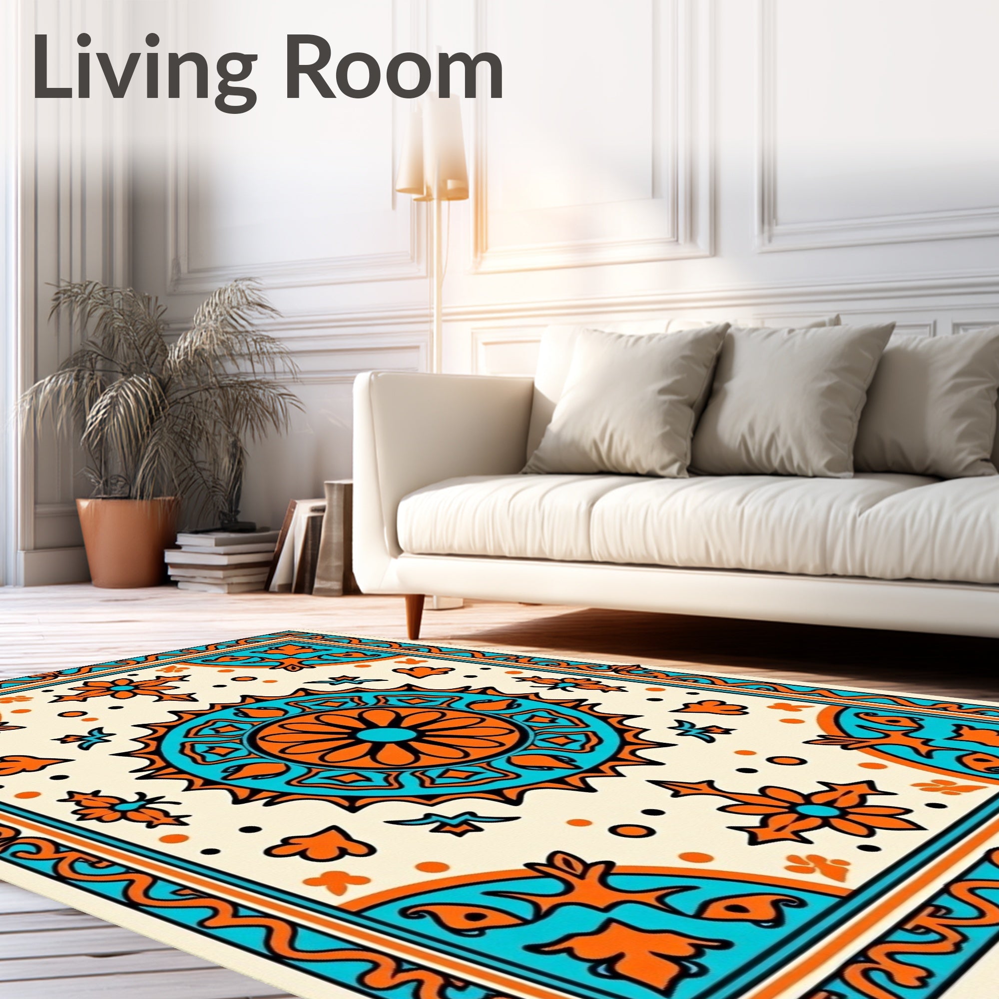 Orange Teal Sunburst Medallion Rug