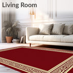 Crimson Geometric Maze Border Rug