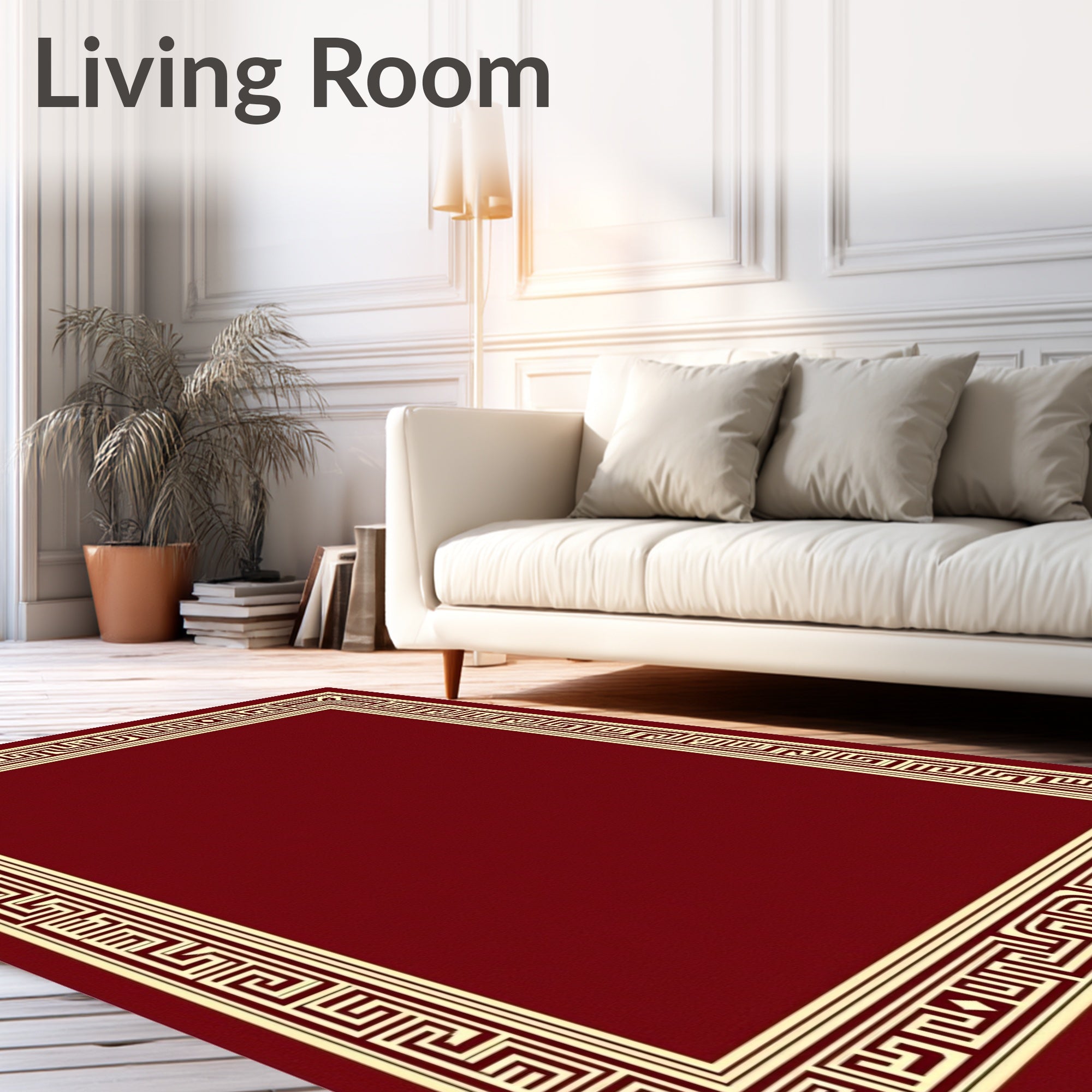 Crimson Geometric Maze Border Rug