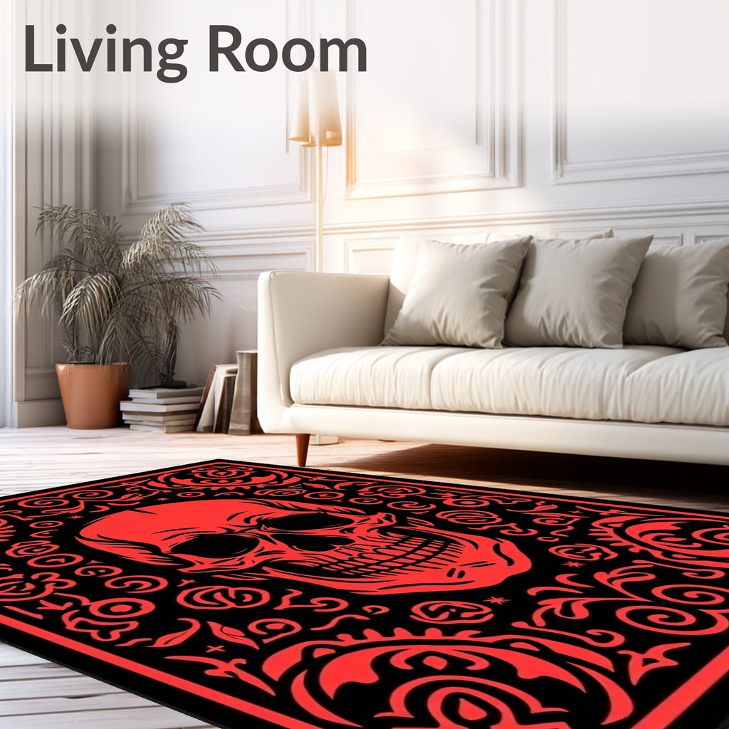 Crimson Skull Floral Baroque Rug