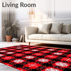 Classic Red White Snowflake Plaid Rug