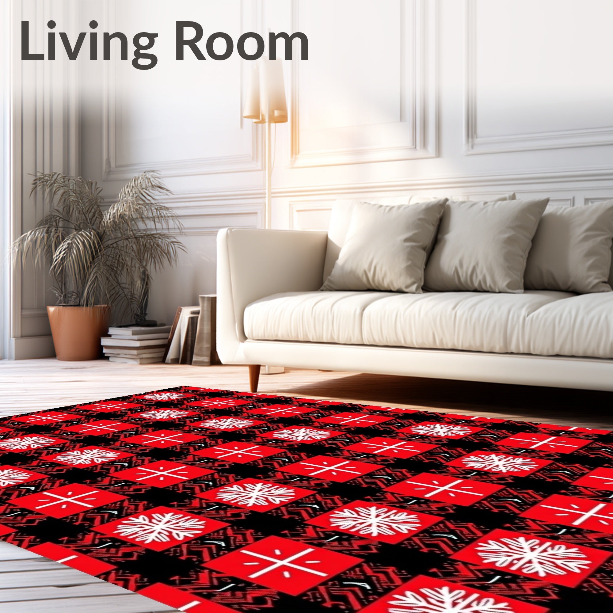 Classic Red White Snowflake Plaid Rug