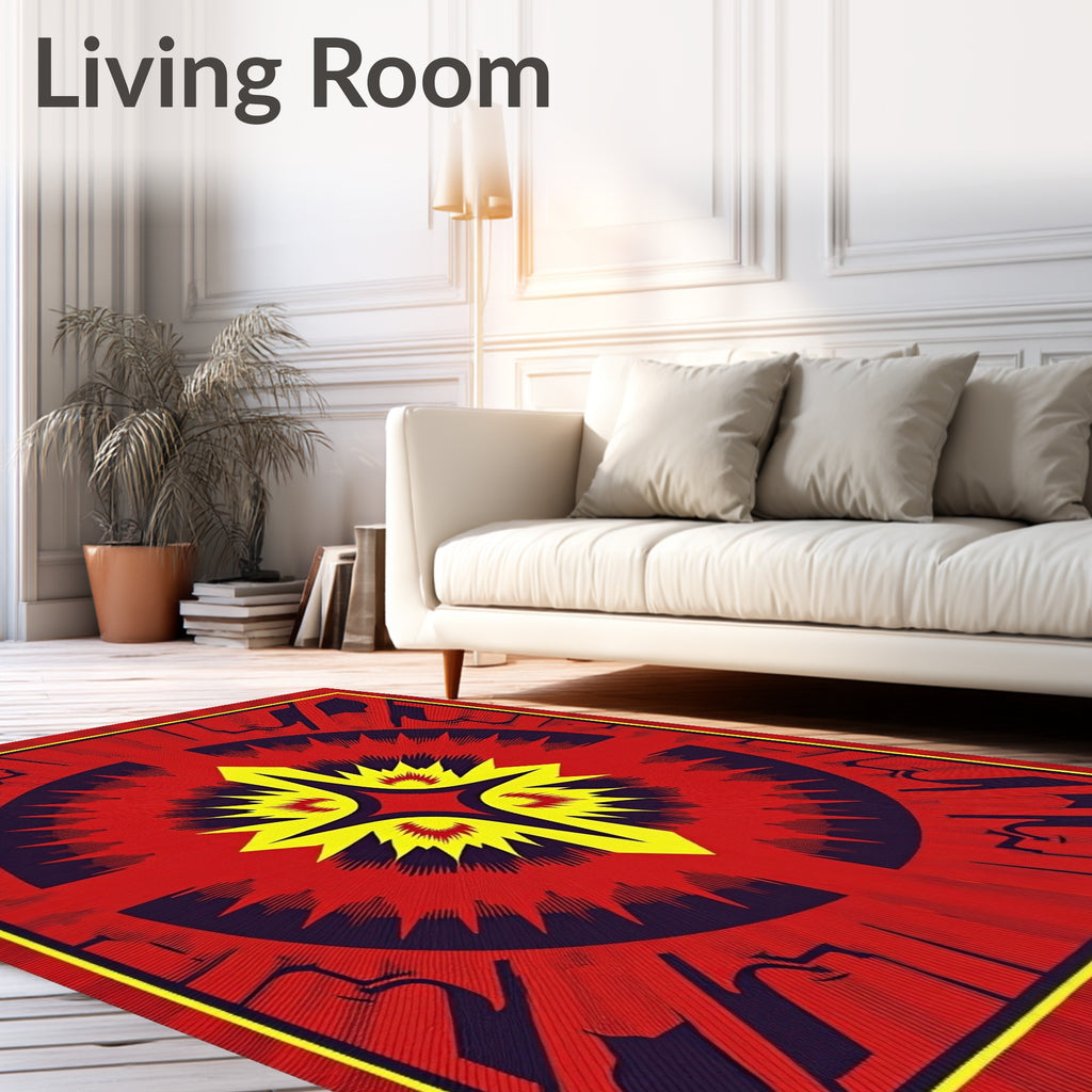 Red Yellow Burst Radial Rug