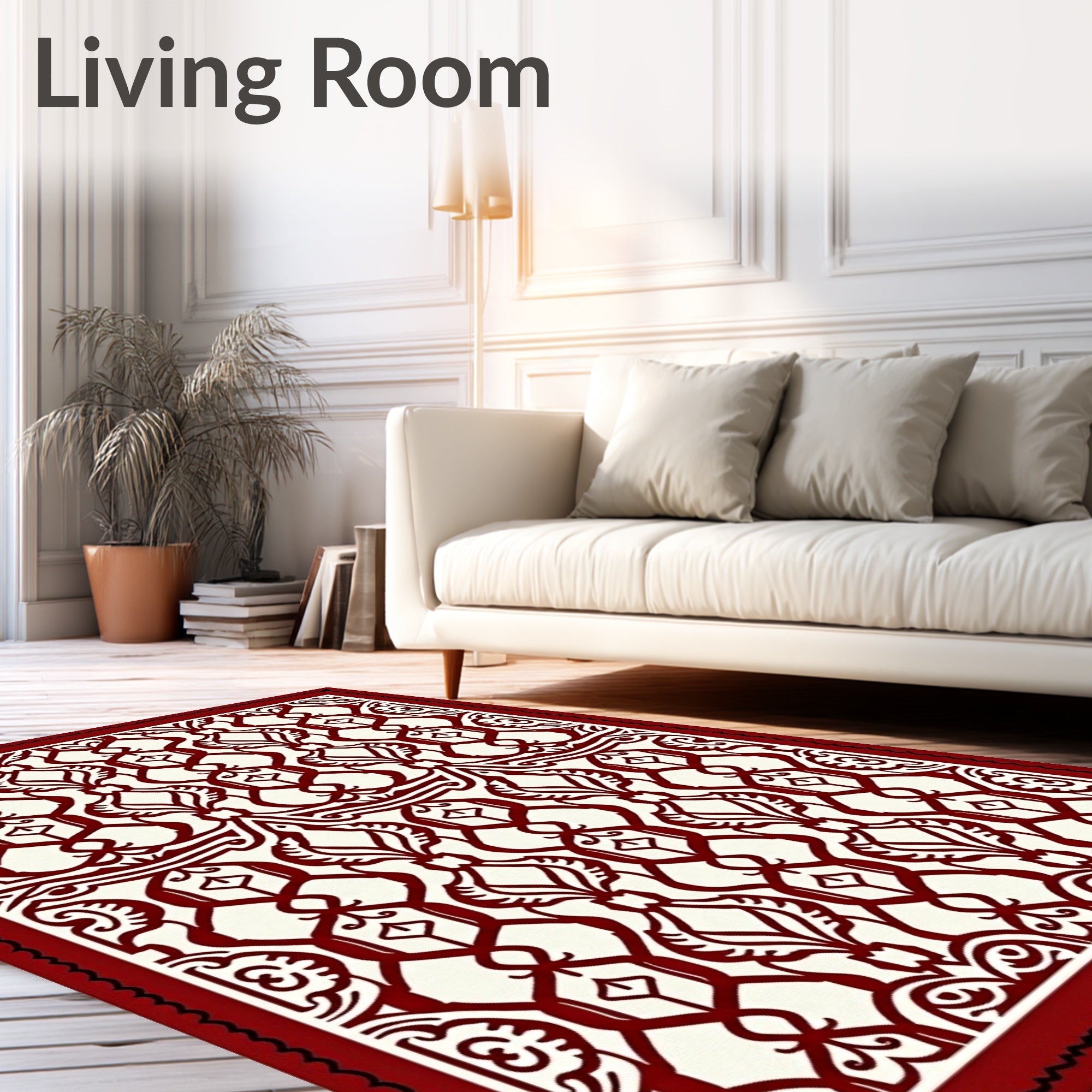 Crimson Cream Lattice Medallion Rug