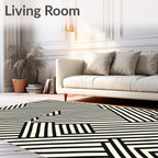 Black White Intersecting Stripe Geometric Rug