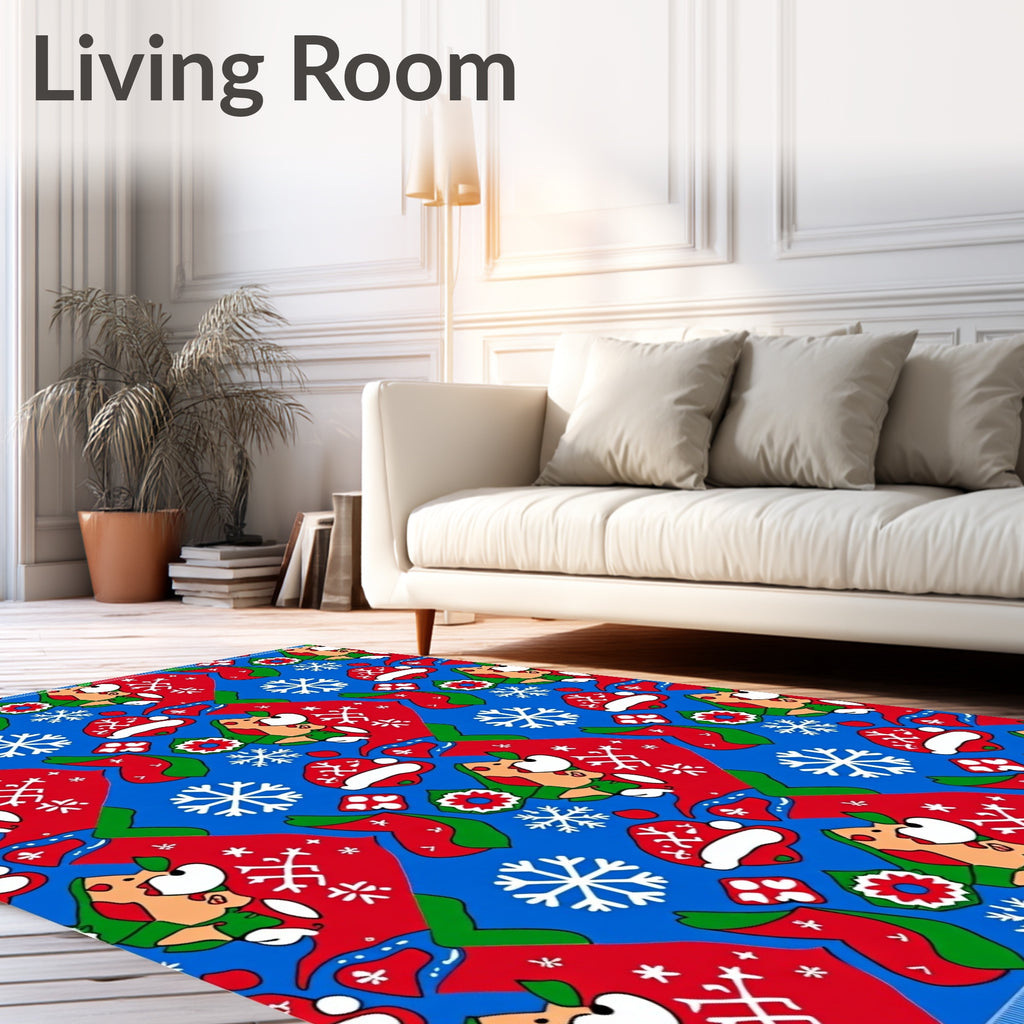 Jolly Blue Red Christmas Character Snowflakes Rug