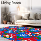 Jolly Blue Red Christmas Character Snowflakes Rug