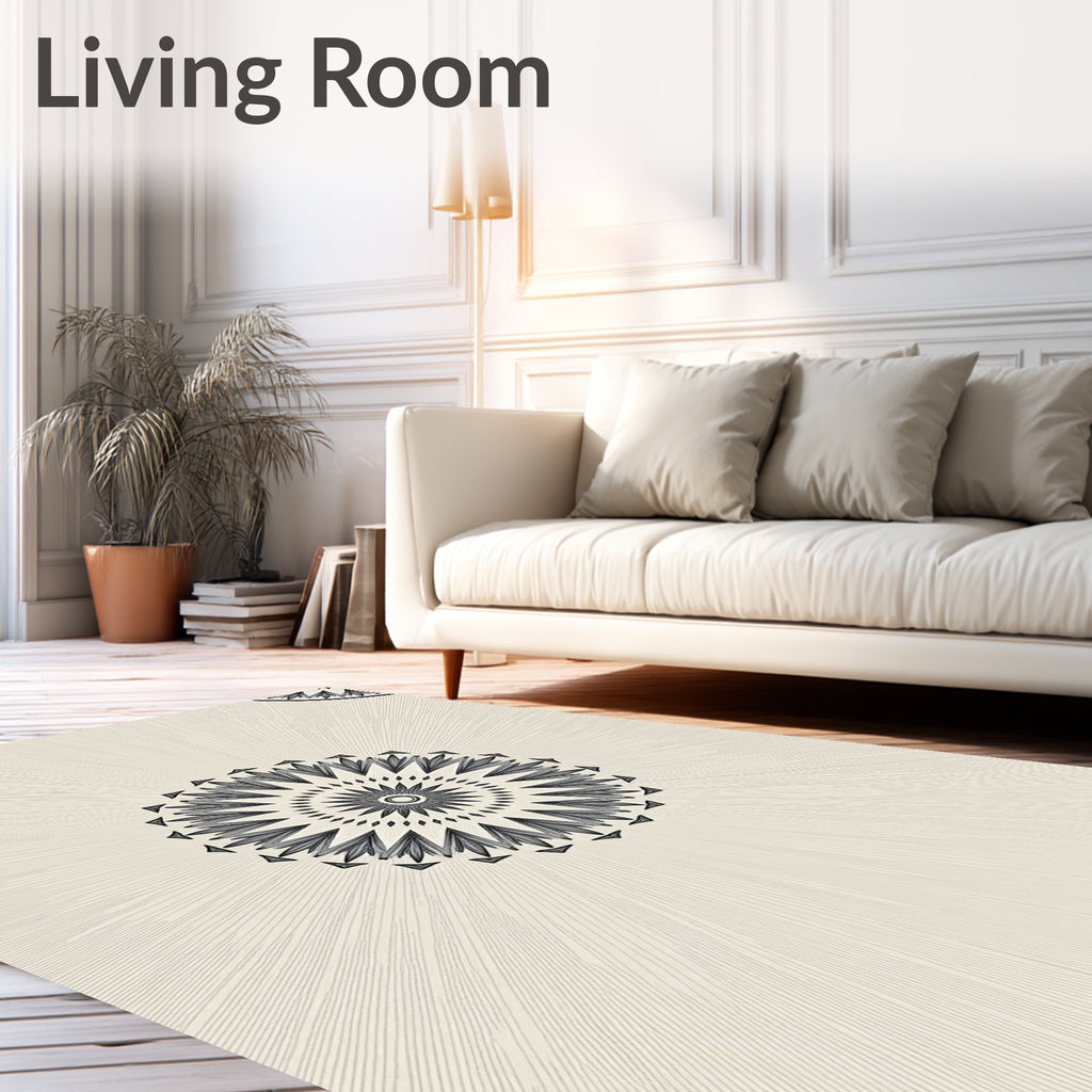 Cream Gray Radial Petal Medallion Rug