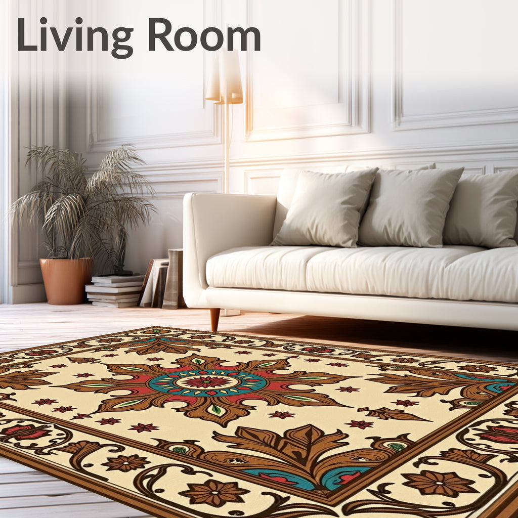 Ornate Crimson Teal Medallion Rug