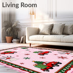 Red Cars Christmas Tree Snowflakes Pink Rug