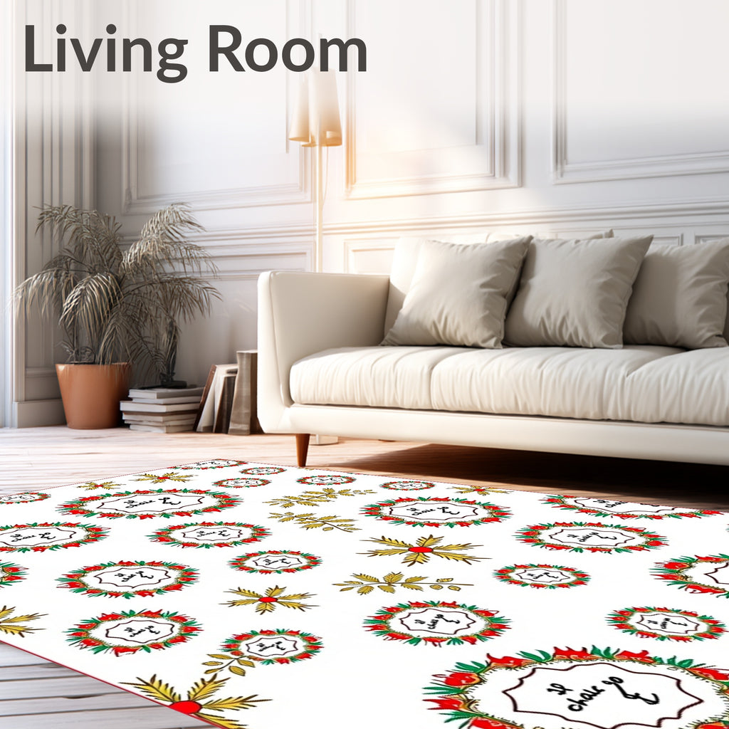 Festive Red Floral Wreath Scatter Rug
