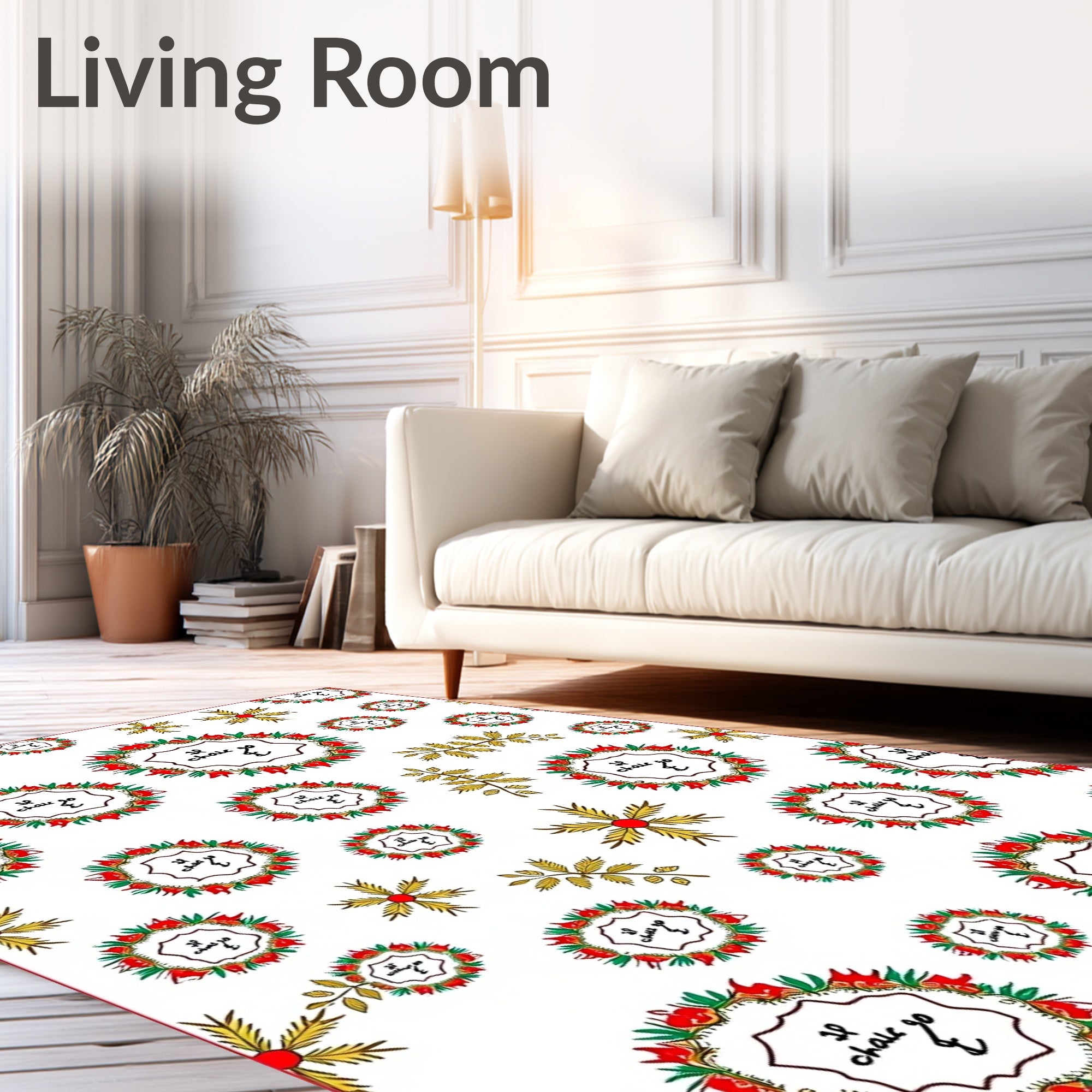 Festive Red Floral Wreath Scatter Rug