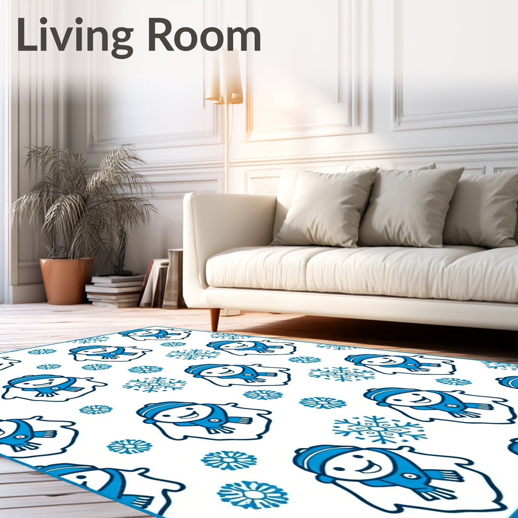 Charming Blue Snowman Snowflake Medley Rug