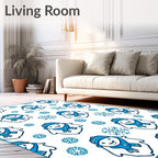 Charming Blue Snowman Snowflake Medley Rug